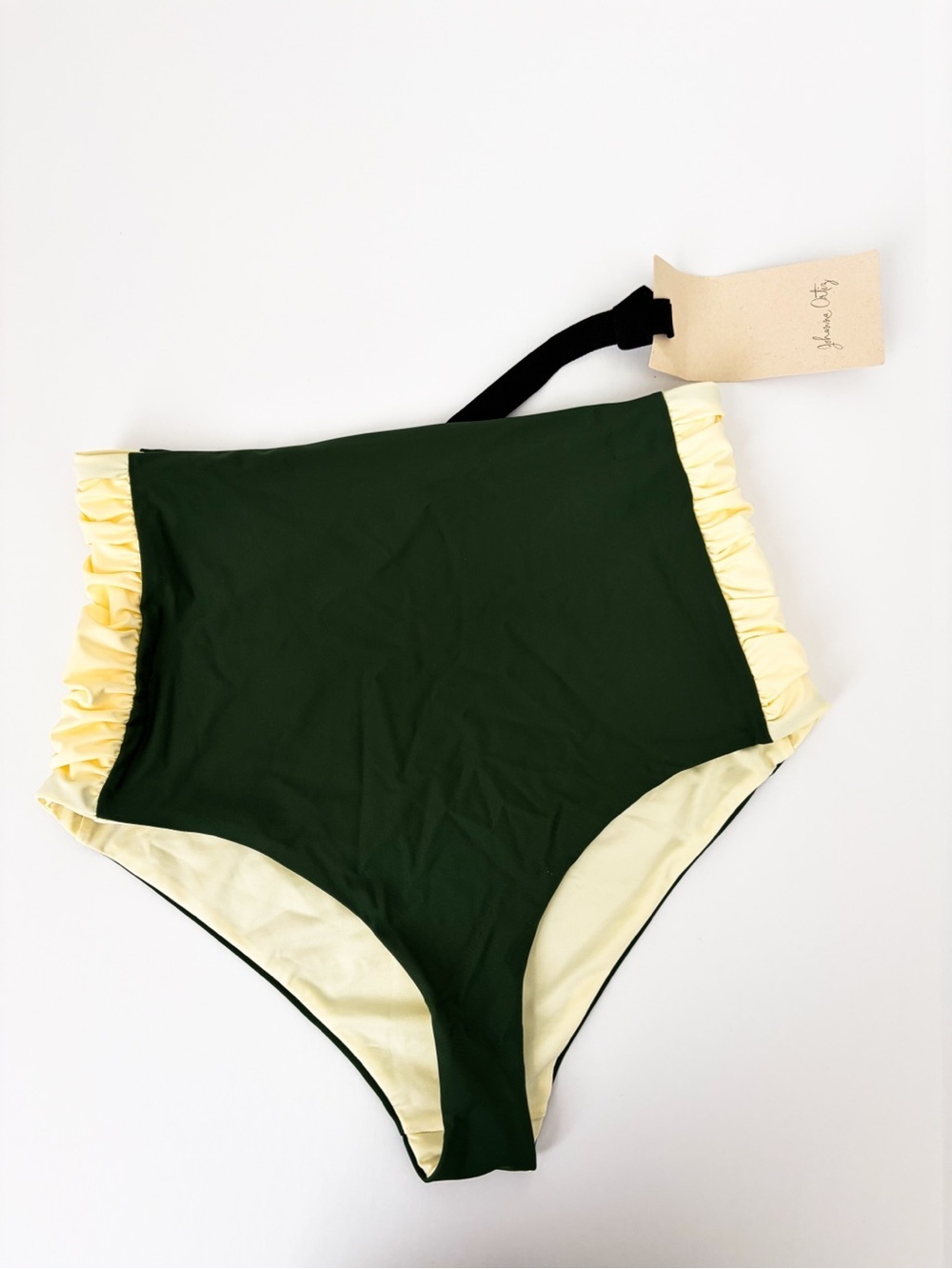 Johanna Ortiz Kakadu High-Rise Bikini Bottoms Green Off White Size Small NEW
